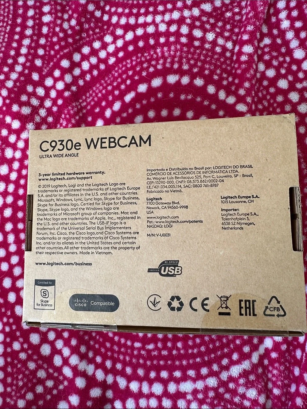 Logitech C930e Ultra Wide Angle Webcam - Brown Box